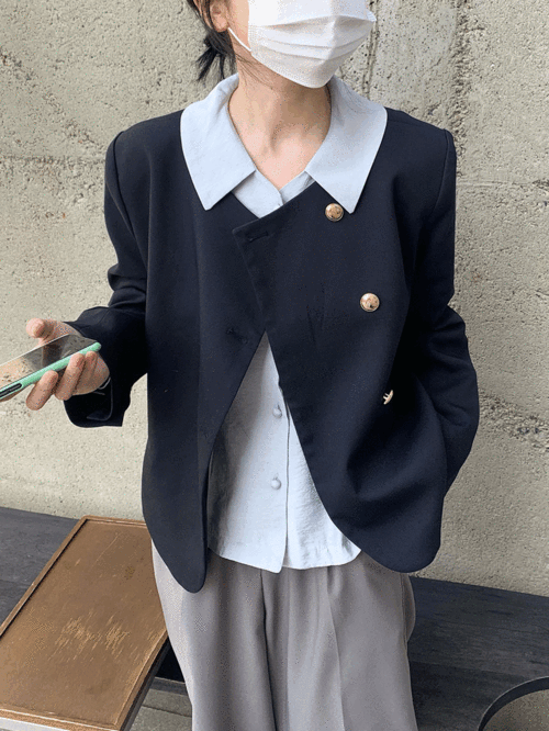 로크 라운드 노카라 숏 자켓 (2color)